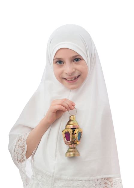 Premium Photo Beautiful Muslim Girl In Hijab Holding Ramadan Lantern