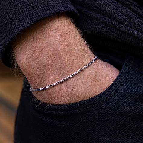 Mens Bracelet 2mm Thin Silver Bracelet Men 925 Sterling Silver Cuban Link Silver Chain Bracelet