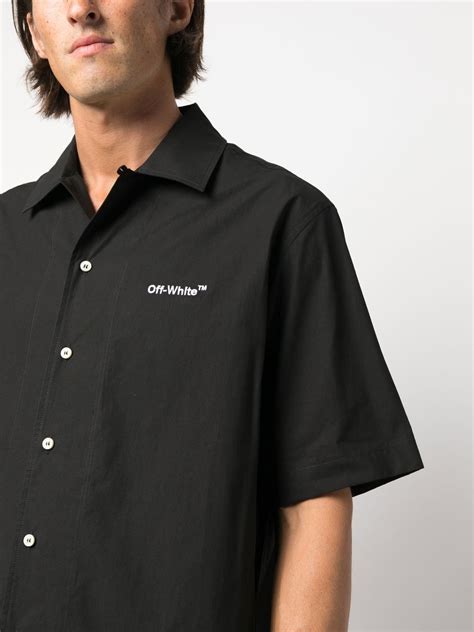 Off White Embroidered Logo Cotton Shirt Farfetch