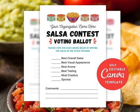 Editable Salsa Contest Ballot Printable Salsa Voting Sheet Canva