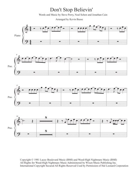 Dont Stop Believin Arr Kevin Busse By Journey Sheet Music For Easy Piano At Sheet Music Direct