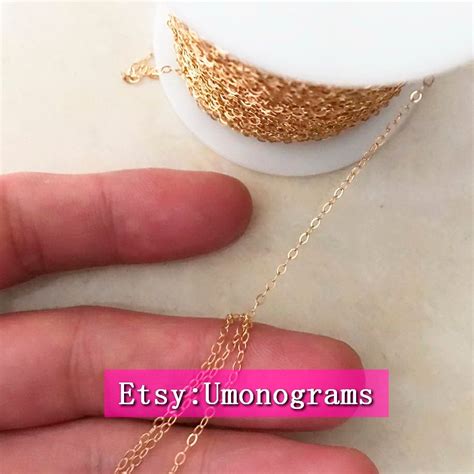 K Yellow Gold Filled Flat Hammered Cable Chain Footage Mm Etsy