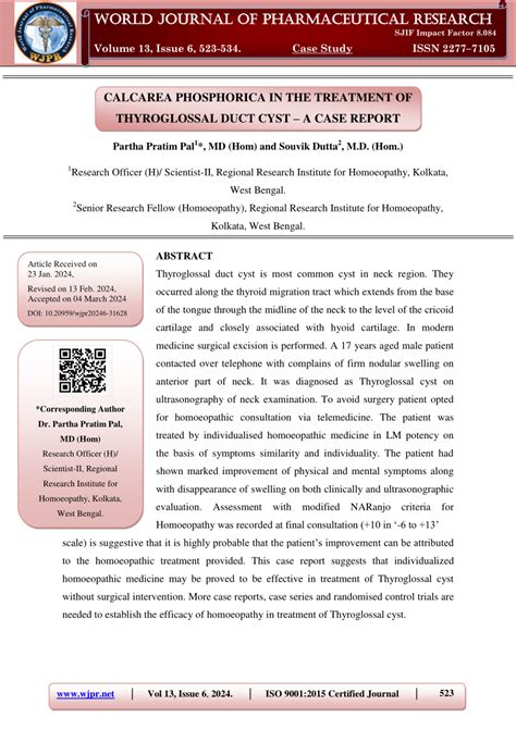 PDF CALCAREA PHOSPHORICA IN THE TREATMENT OF THYROGLOSSAL DUCT CYST