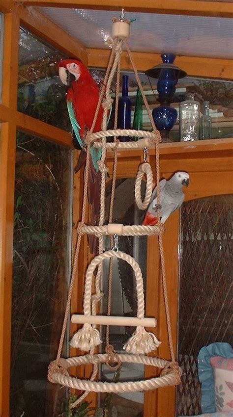 NEW NATURAL SISAL ROPE PERCH PARROT TOY SWING RINGS WITH BELL