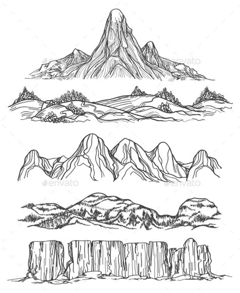 Hand Drawn Mountains and Hills by vectortatu | GraphicRiver