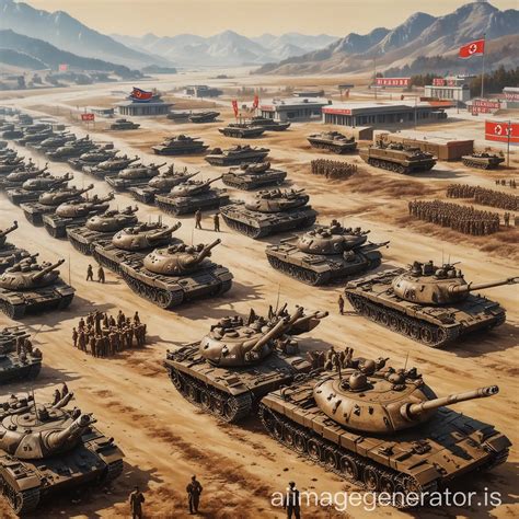 North Korea Propaganda Poster Featuring Numerous Tanks Ai Image Generator