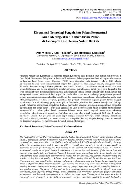 Pdf Diseminasi Teknologi Pengolahan Pakan Fermentasi Guna
