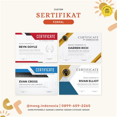 Jual Cetak Custom Sertifikat Certificate Piagam Free Design