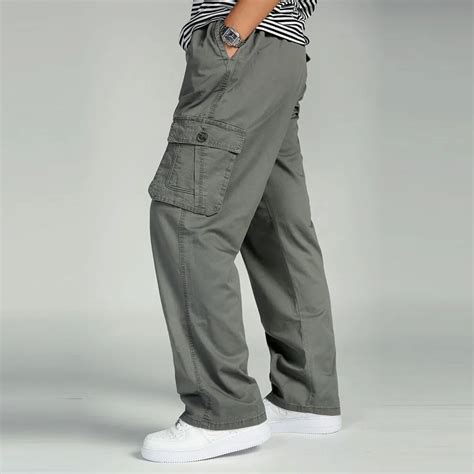 Plus Size Big Men Cargo Pants Casual Men Elastic Waist Multi Pocket