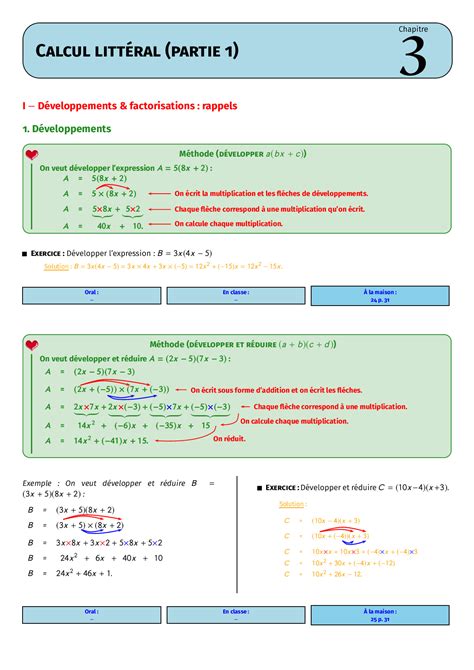 Calcul Litt Ral D Veloppement Factorisation Identit S Remarquables