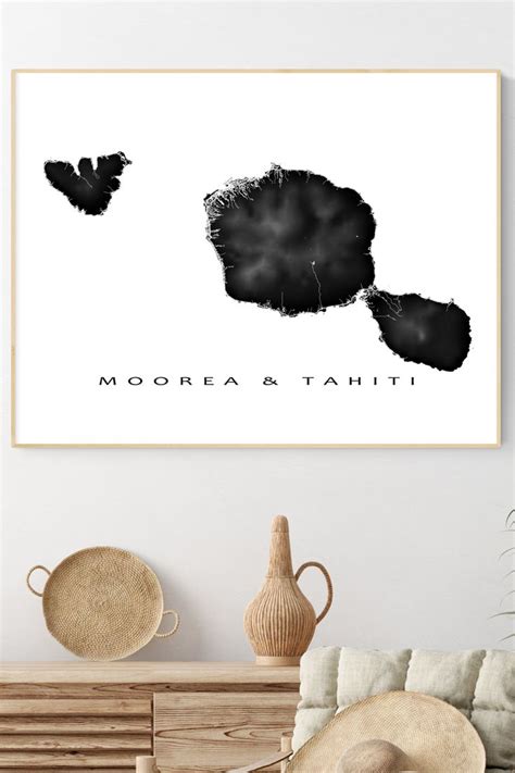 Tahiti And Moorea Island Map Wall Art Print Poster South Pacific