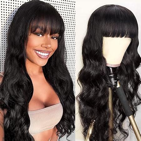 Amazon Human Hair Wigs With Bangs Body Wave Bang Wigs For Black