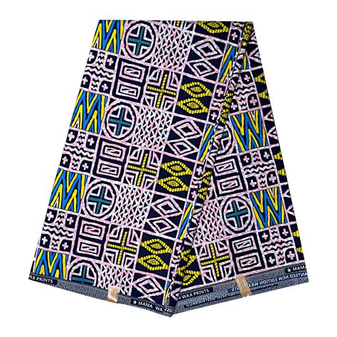 Atoghu Bangangte African Wax Print Fabric Blue Pink Yellow Afrilege