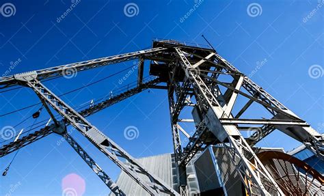 Old Style Steel Lattice Headgear Mine Shaft Pulley Wheel Stock Photo