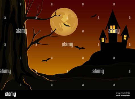 Creepy Autumn Night Flying Bats Vector Illustration Stock Vector