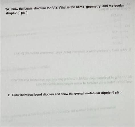 Solved 3A Draw The Lewis Structure For SF4 What Is The Chegg