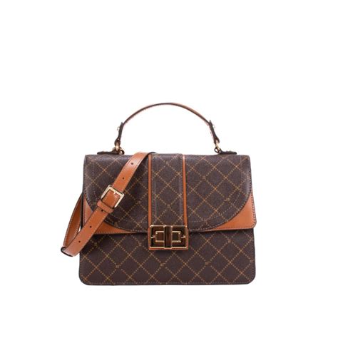 Bolsa Satchel Monograma JB Marrom Caramelo Amêndoa Jorge Bischoff