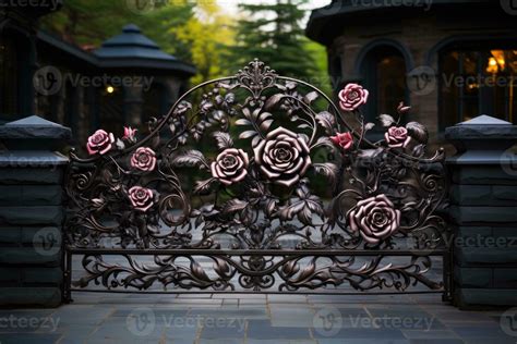 Decoration Of Metal Gates With Forged Roses 26441192 Stock Photo At