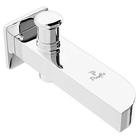 Pixaflo Extant Brass Bath Tub Diverter Spout With Wall Flange Silver