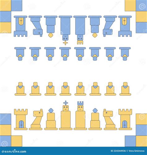 Set Of Chess Pieces Pieces Are Stylized From Rounded Rectangles King