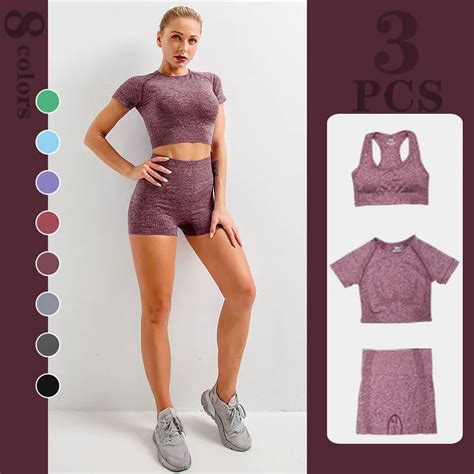 3 pçs sem costura feminino conjunto de yoga workout roupas de ginástica