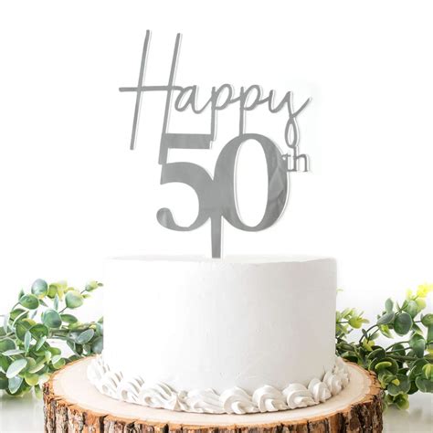 Buy Acrylic Happy 50th Birthday Cake Topper Silver Fifty Sign 50th