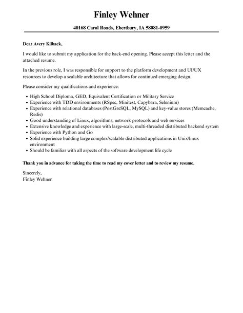 Back End Cover Letter Velvet Jobs