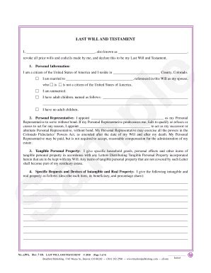 Fillable Online Last Will And Testament Colorado Will Testate Probate