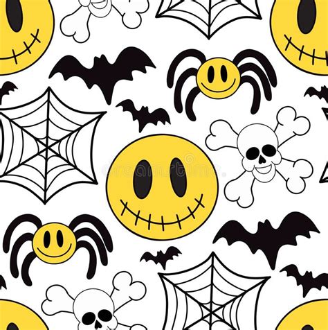 Groovy Halloween Seamless Pattern 70s Style Psychedelic Hippie Endless