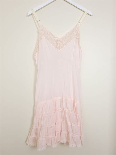 Vintage S Pink Lace Chemise Slip Dress Night Gown Lingerie Etsy