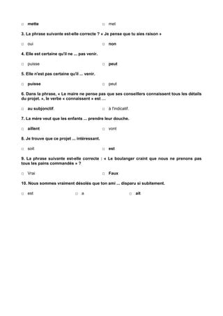 Quiz Indicatif Ou Subjonctif Corrige Pdf