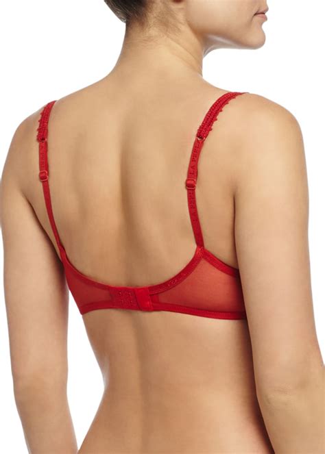 La Perla Maharani Sheer Chantilly Lace Underwire Bra Thong Red