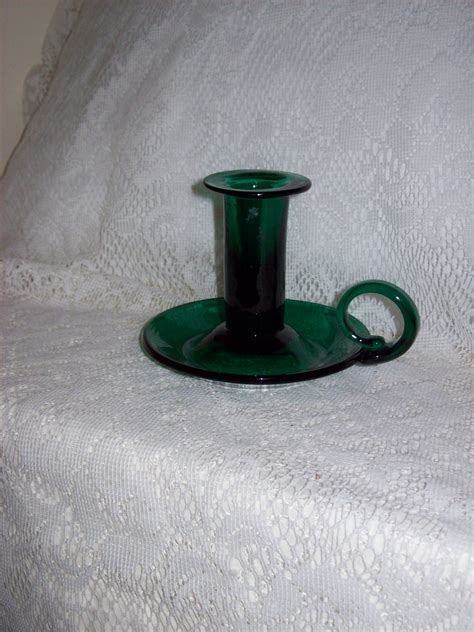 Vintage Emerald Green Glass Candle Holder Blenko Art Glass