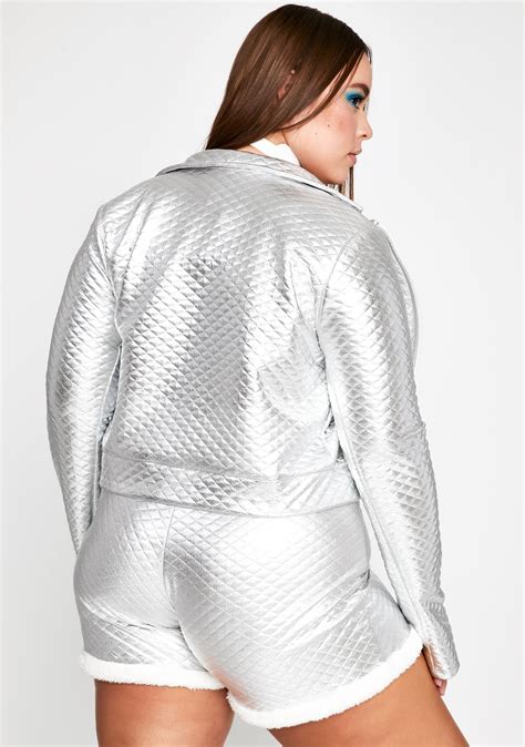 Plus Size Metallic Quilted Cropped Jacket Silver Dolls Kill