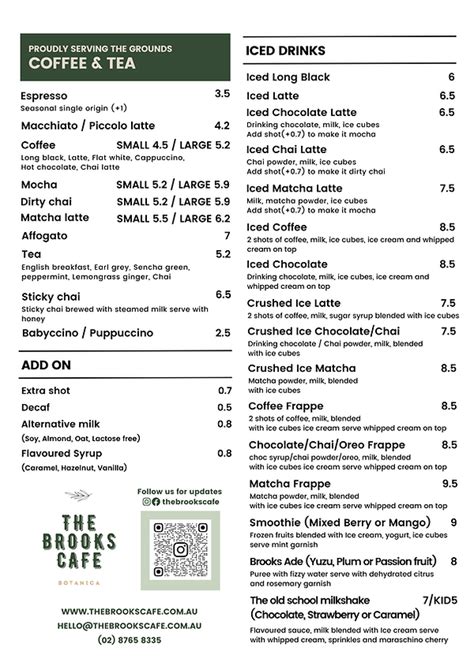 Menu | The Brooks Cafe