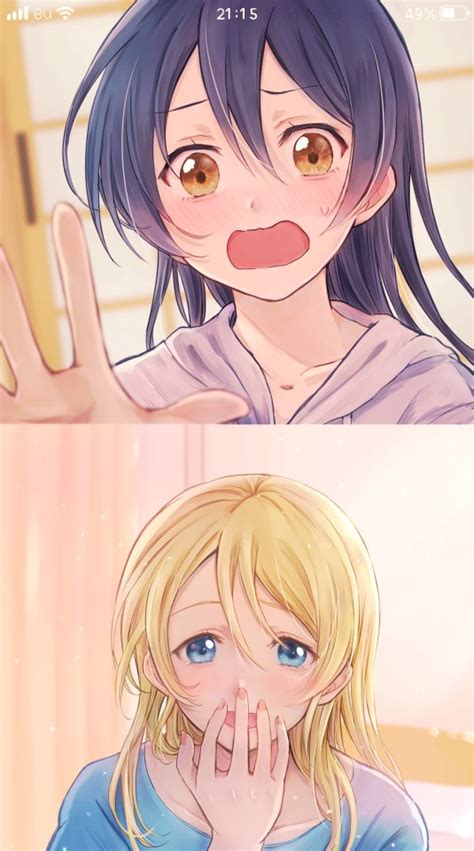 Safebooru 2girls Ayase Eli Bangs Blonde Hair Blue Eyes Blue Hair