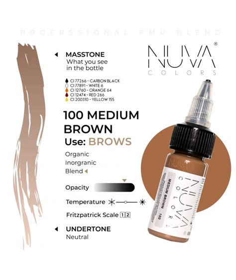 Nuva Colors 100 Medium Brown 15ml Reach 2023 Kwadron Tattoo