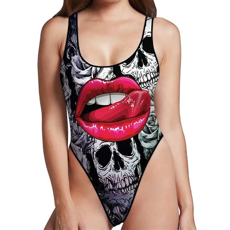 One Piece Swimsuit Womens Gothic Skull Bathing Suit Everything Skull