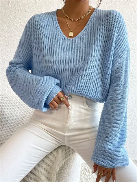 V Neck Drop Shoulder Sweater Shein Usa Cute Outfits Casual Outfits