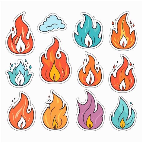 Conjunto De Pegatinas De Llama Ilustraciones De Iconos De Fuego