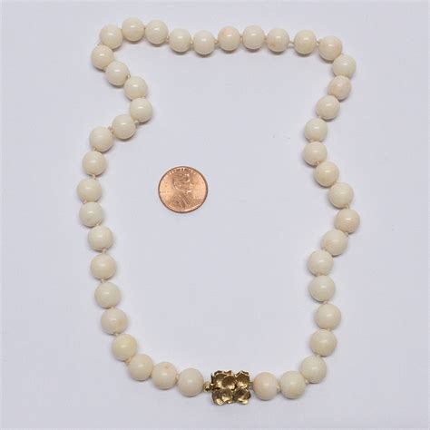 K Gold White Coral Bead Necklace