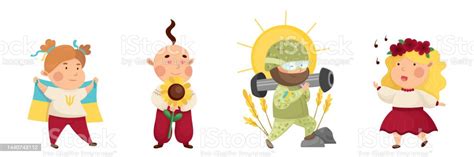 Unbreakable Ukrainians Collection Of Cute Cartoon Characters Cossack With Sunflower Ukrainian ...