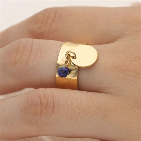 Bague ETIKA Pampille En Acier Jaune Et Lapis Lazuli Bleu AE BA7LA0001