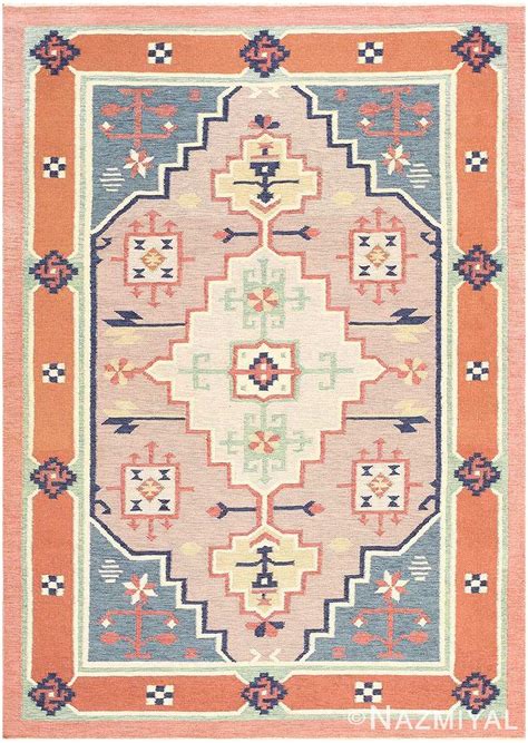 Flat Woven Vintage Scandinavian Swedish Kilim Rug 48116 Nazmiyal