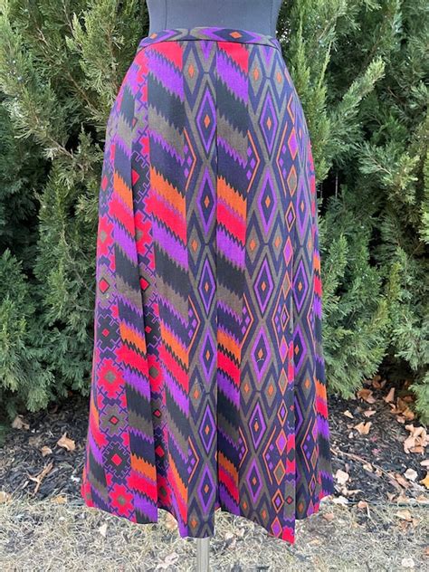 1990s Jaeger Aztec Print Pleated Skirt Gem