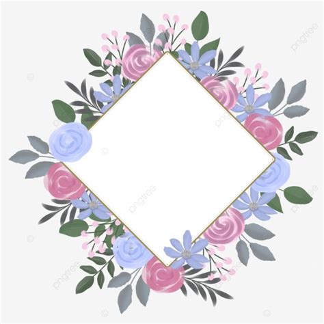 A Square Frame With Pink Blue And Purple Flowers In The Center On A