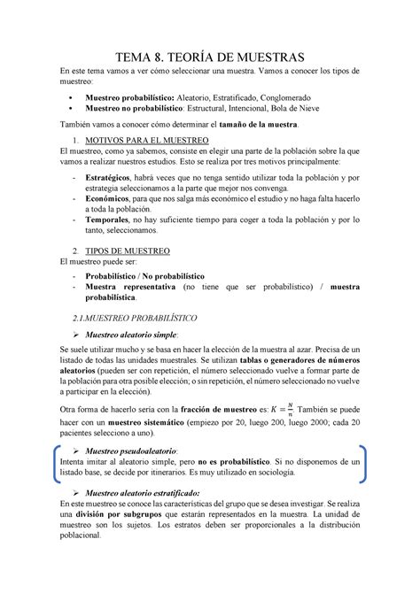 Tema 8 Estadistica Sobresaliente Profesora Marta Lima Us Tema 8 TeorÍa De Muestras En