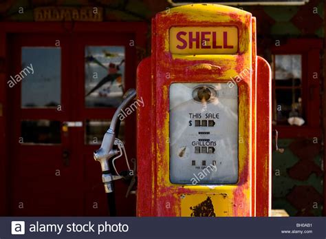 Old Fashioned Gas Pump On Display In Chloride Arizona Stock Photo Alamy