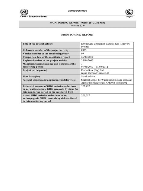 Fillable Online Monitoring Report Form F Cdm Mr Carboncheck Co In