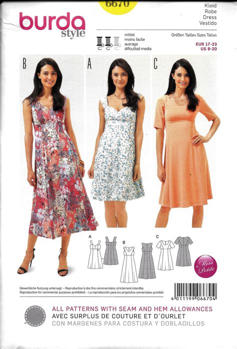 Burda Style 6670 Dress Sewing Pattern Uncut 8 10 12 14 16 Etsy